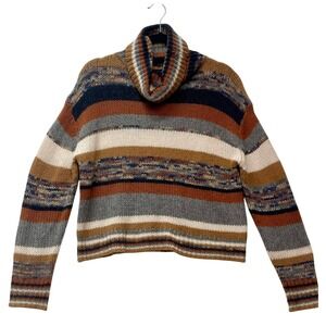 360 Cashmere Striped Turtleneck Sweater XS Earth Tones Chunky Knit Boho